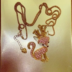 Betsey Johnson pink Queen Fox necklace